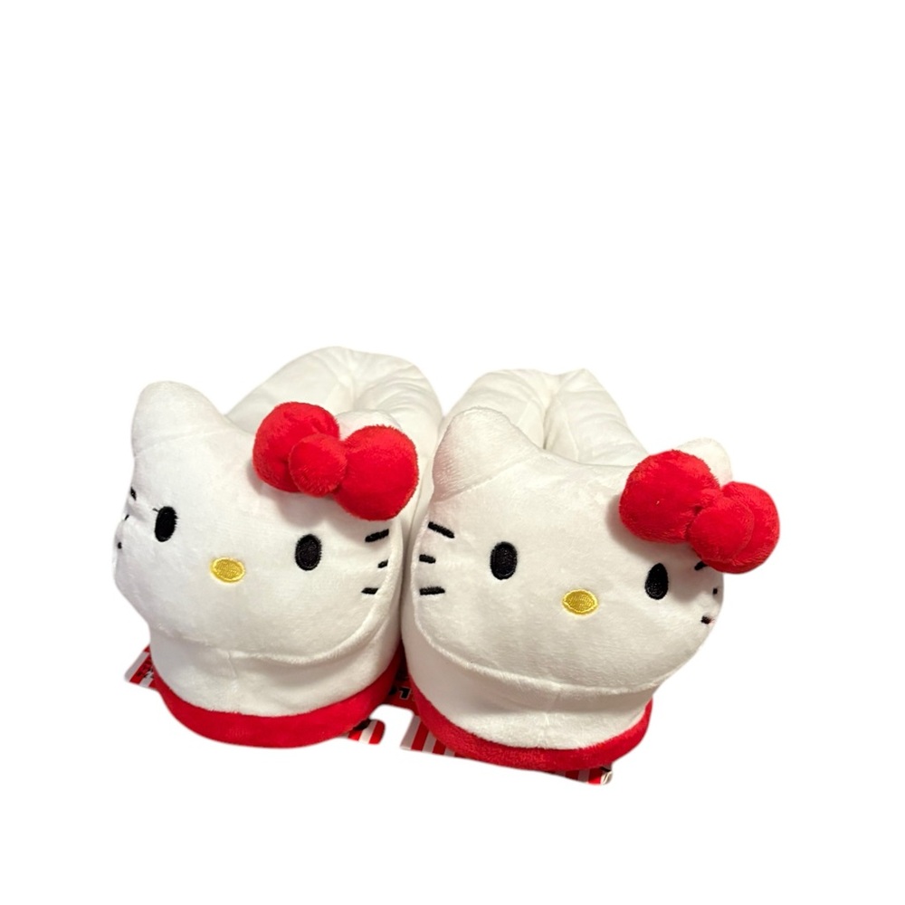 New Sanrio Hello Kitty Red Bow Plush Stuffed Slippers Size 7-8 Sock Size M-L